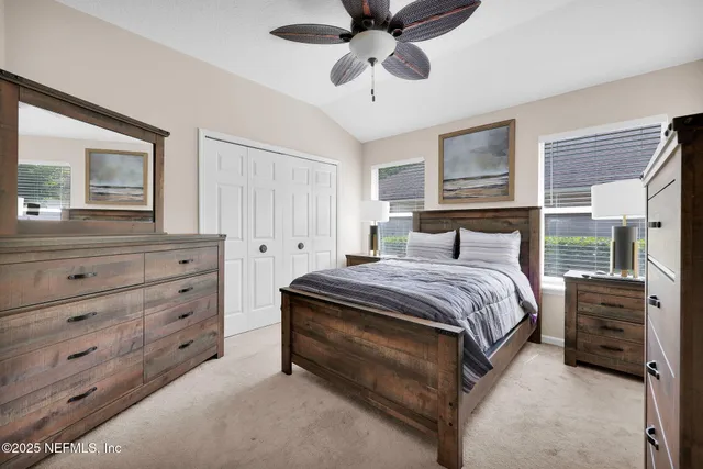 an aerial view of a house with a garden