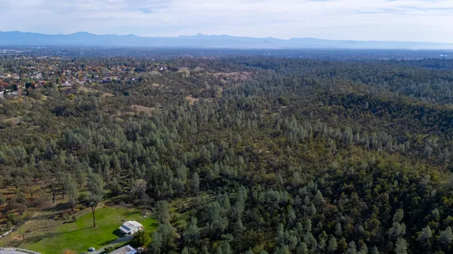 an aerial view of residential house with green space