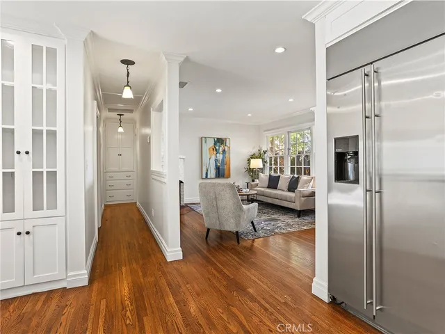 a view of a kitchen from a window