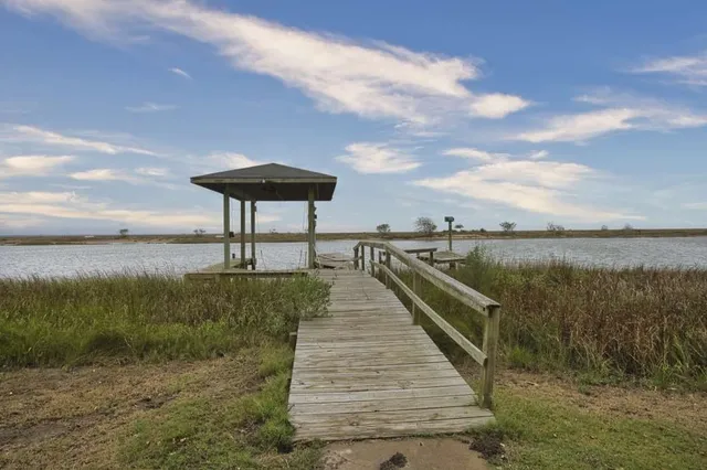 a view of a lake with a terrace