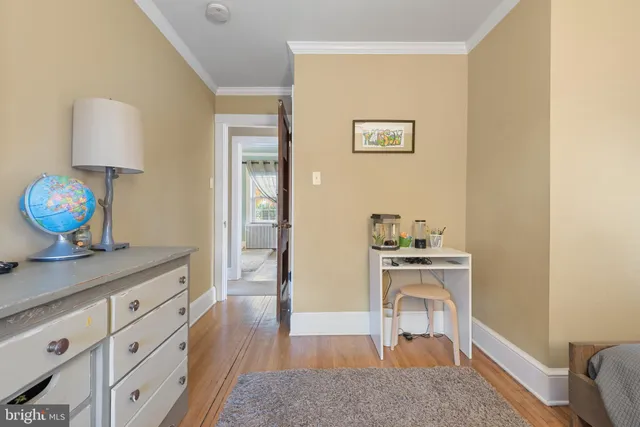 a view of dining room and wooden floor