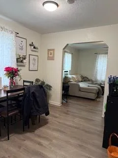 a bathroom with a toilet and a shower curtain
