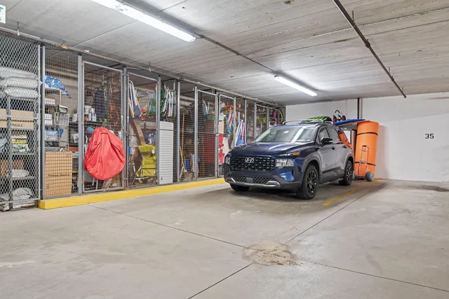 a view of parking garage with window