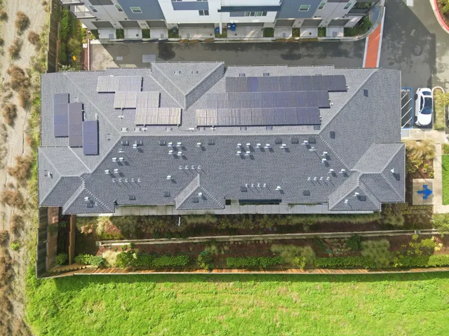 a view of a garden with an ocean