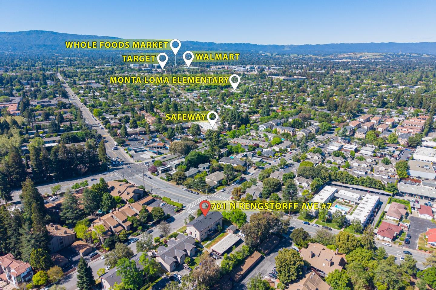 701 North Rengstorff Avenue, Unit 7 Mountain View, CA 94043 - Photo 31 of 32 an aerial view of residential houses with outdoor space