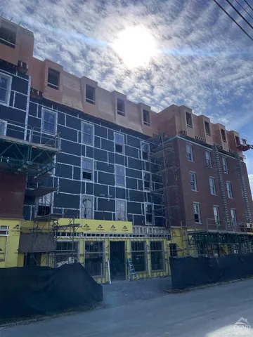 a view of a building with a door