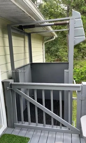 a view of a wooden house with a window