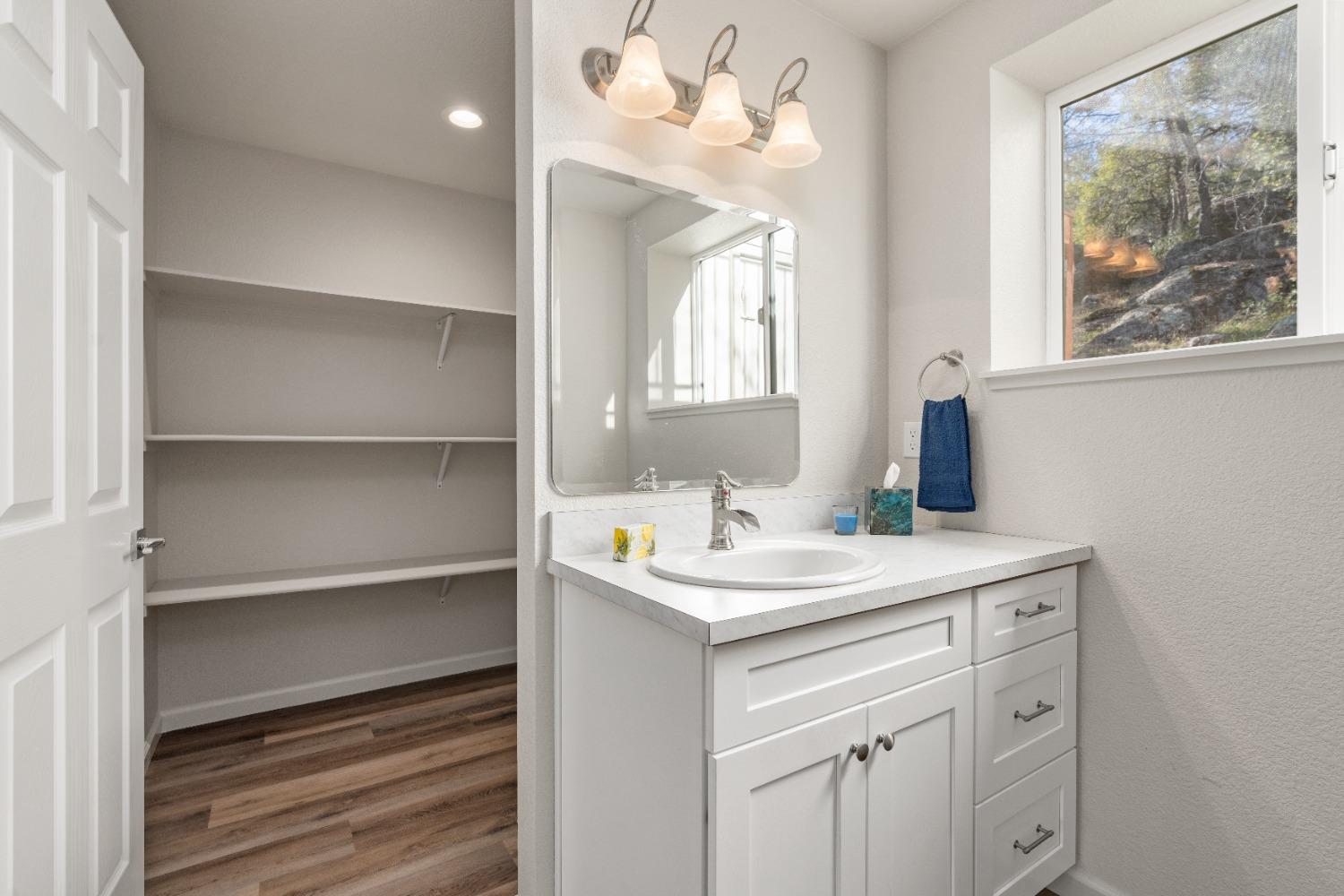 16153 Indian Springs Road Penn Valley, CA 95946 - Photo 51 of 64 a bathroom with a sink vanity and a mirror
