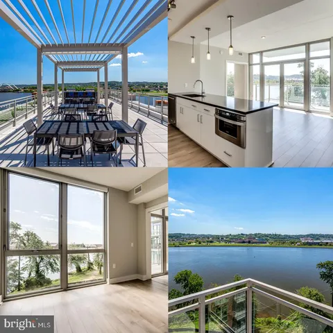 a view of a living room and floor to ceiling windows