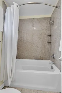 a bathroom with a bathtub and a shower