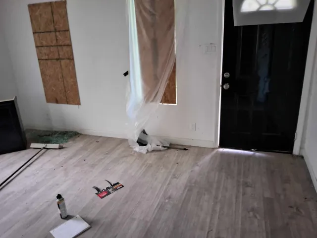 a view of small space with wooden floor