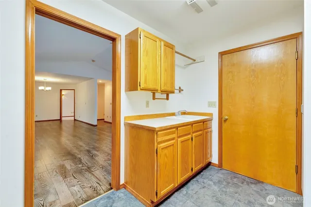 a view of a hallway with natural light