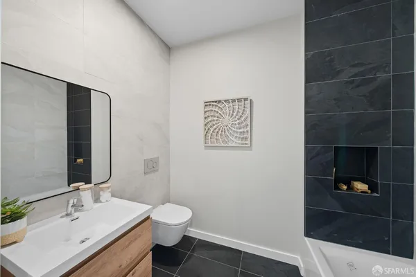 a bathroom with a bathtub