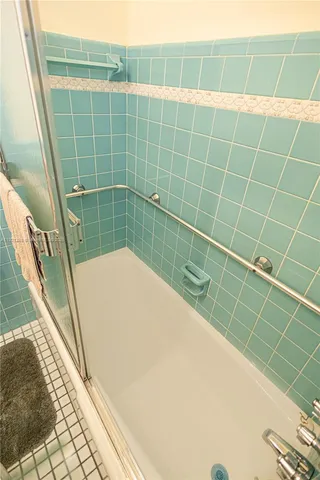 a bathroom with a bathtub