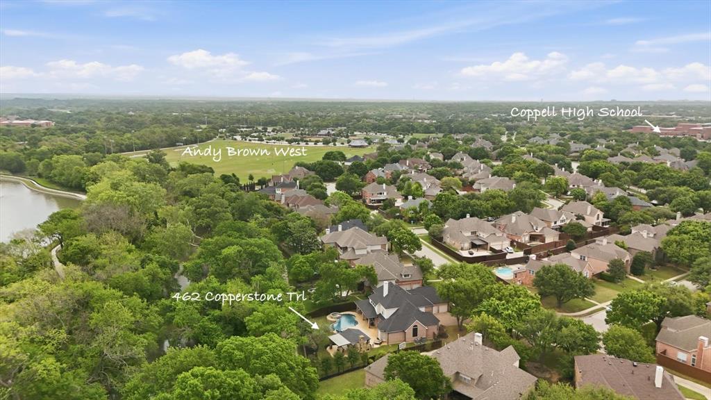 462 Copperstone Trail Coppell, TX 75019 - Photo 34 of 38 an aerial view of residential houses with outdoor space and trees