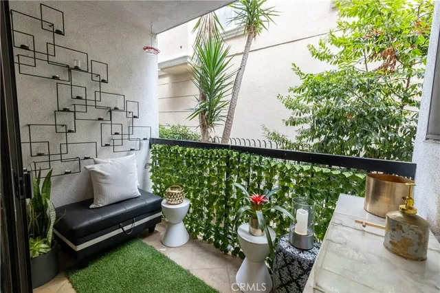 a view of a bench in the garden