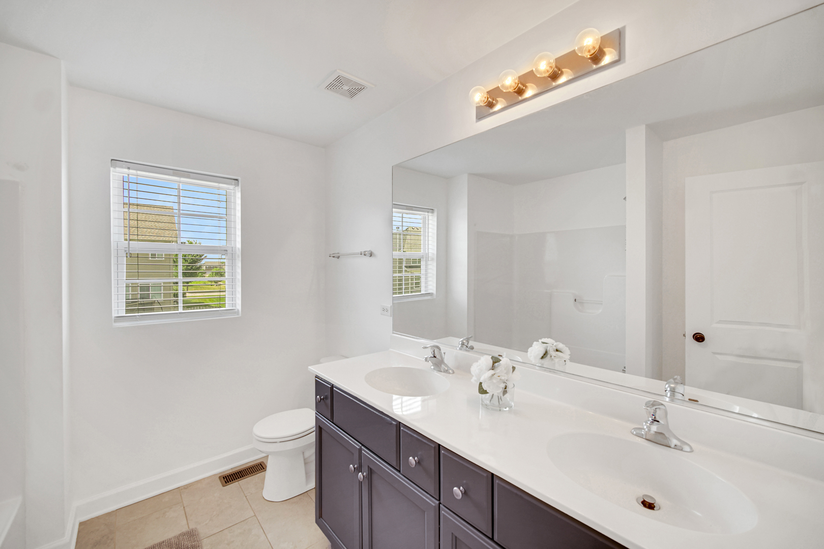 16512 Mueller Circle Plainfield, IL 60586 - Photo 18 of 29 a bathroom with a double vanity sink a toilet and a window