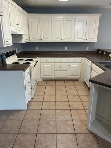 a kitchen with a sink a stove and cabinets