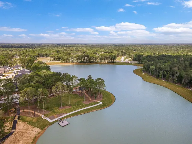 a view of a lake with a houses
