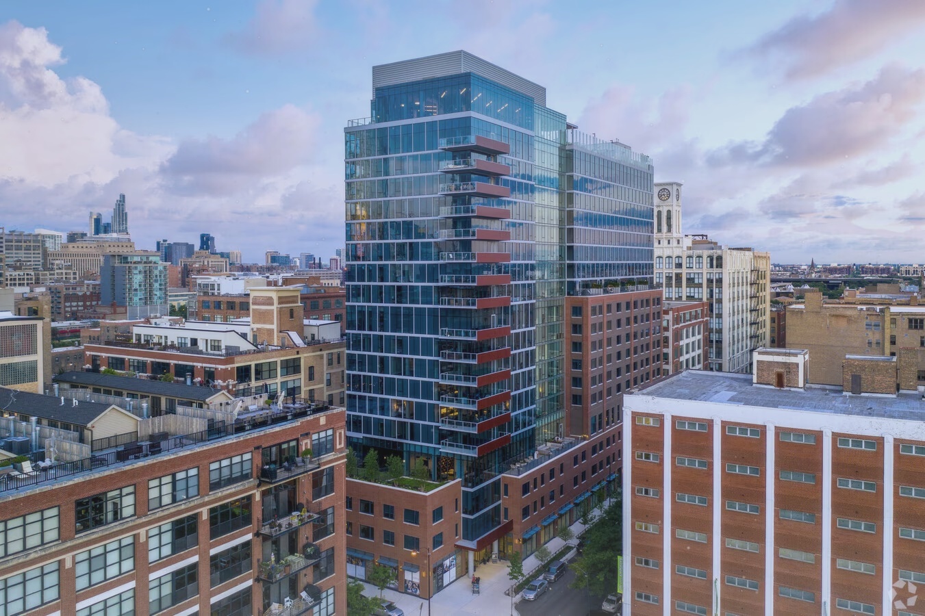 a view of a city with tall buildings