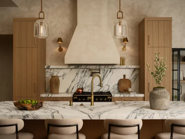 a kitchen with a stove and a refrigerator