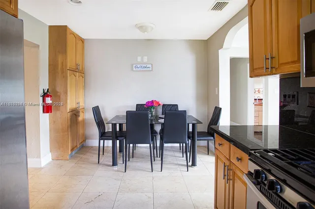a view of a dining area with furniture