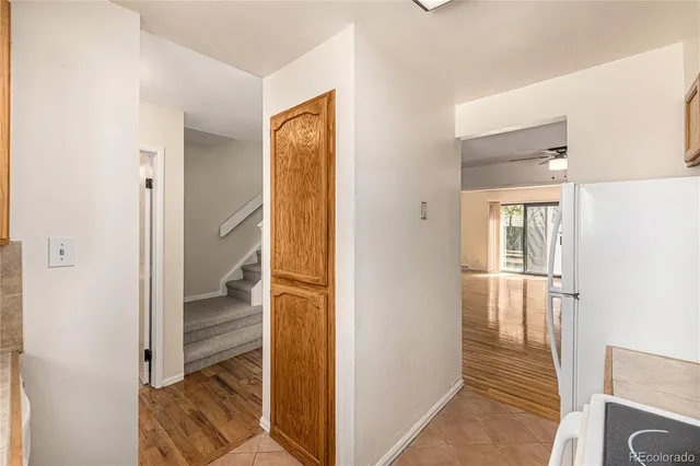 a view of a room that has a door in it