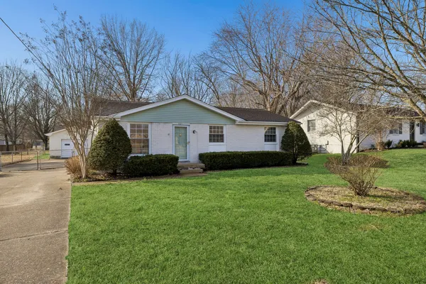 a front view of a house with yard tree and green space