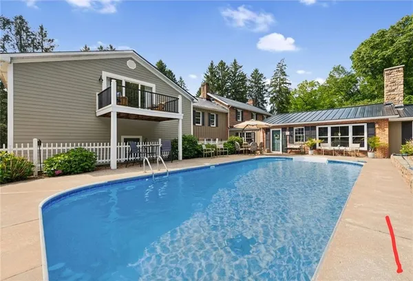 front view of a house with a patio