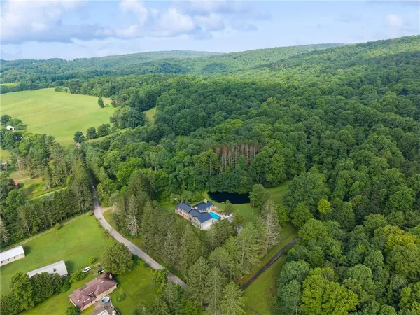 a view of a lake with a yard