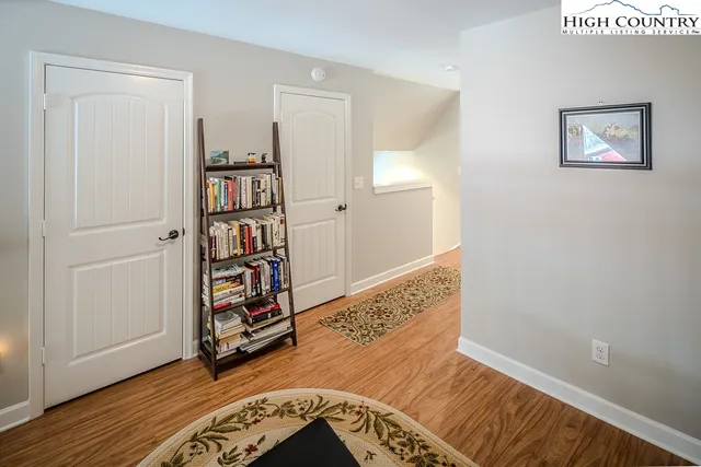 an entryway with a workspace