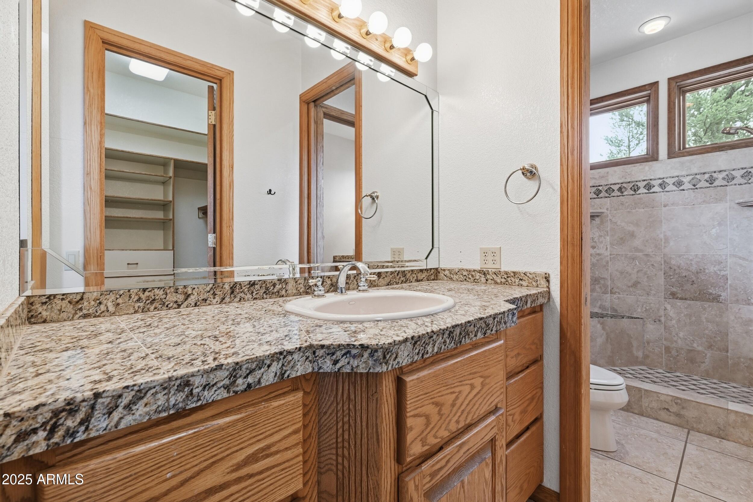 1606 Becky Circle Payson, AZ 85541 - Photo 29 of 58 a bathroom with a granite countertop sink and a mirror