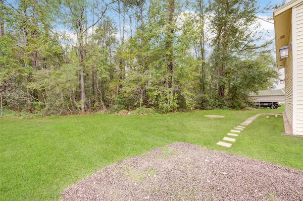 a view of a garden with a tree