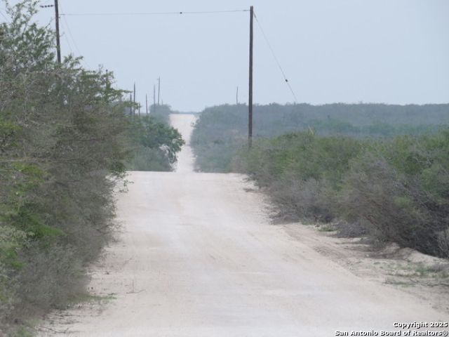 a view of a road with a dry yard