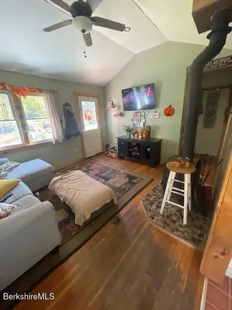 a room with a table and a window