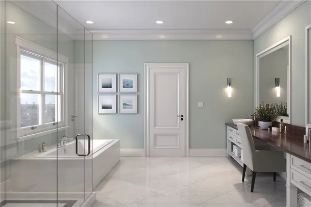 a bathroom with a bathtub and a sink