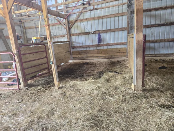 a view of a room with wooden walls