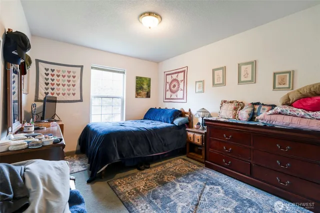 a bed room with a bed and a dresser