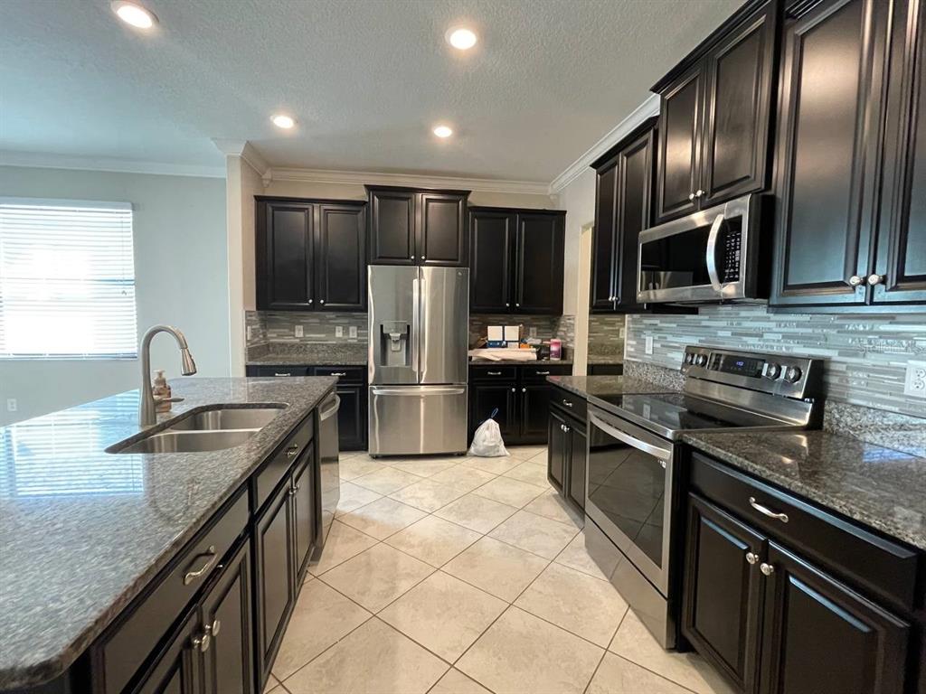 13339 Orca Sound Drive Riverview, FL 33579 - Photo 7 of 32 a kitchen with granite countertop a sink stainless steel appliances and cabinets