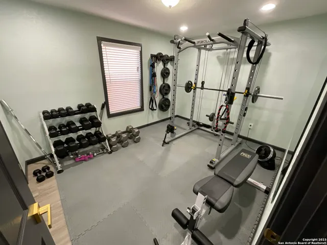 a view of a room with gym equipment