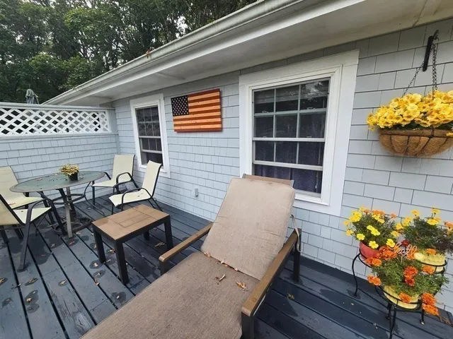a view of a patio with couches and potted plants
