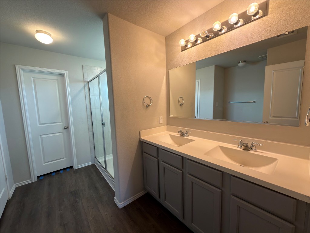 21700 Urraca Lane Pflugerville, TX 78660 - Photo 15 of 40 a bathroom with a double vanity sink and a mirror