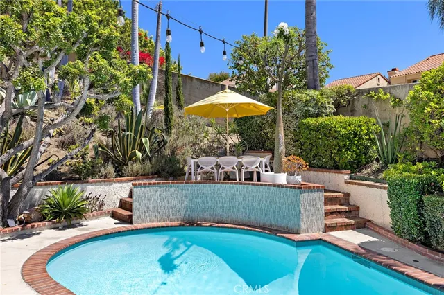 an outdoor space with seating