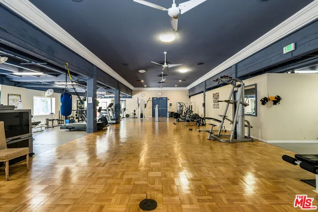 a view of a room with gym equipment