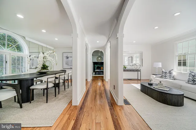 a view of a livingroom with furniture and wooden floor