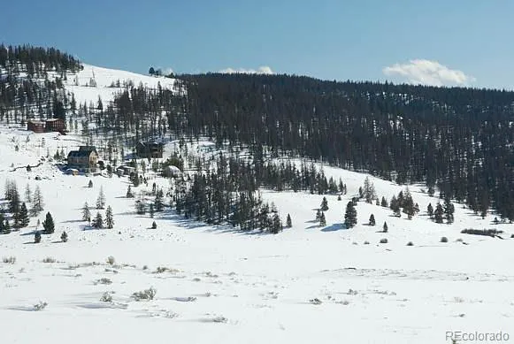 a view of a dry with snow on the road