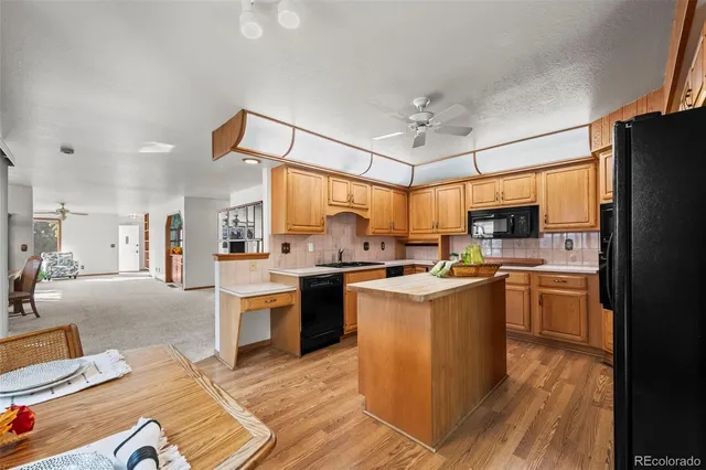 a kitchen with a sink appliances cabinets and a counter top space