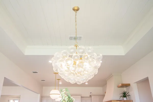 a close view of a chandelier in a room