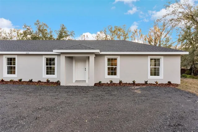 a view of a house with a backyard