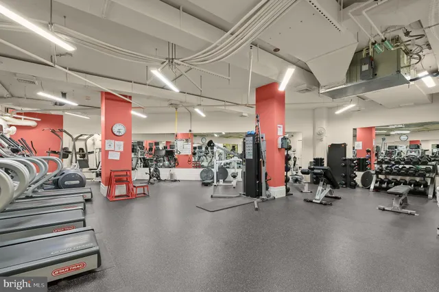 a view of a room with gym equipment